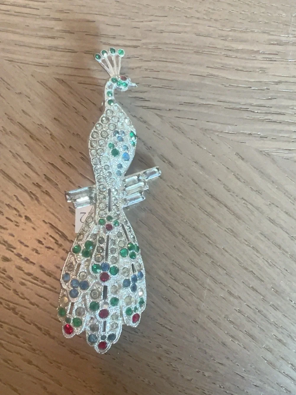 Vintage Rhinestone Peacock Brooch Multicolor Art Deco Style 3”